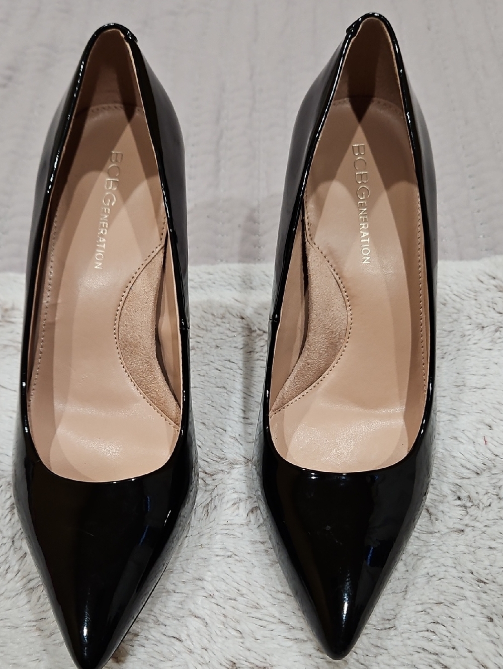 BCBGeneration Black Patent Pointed Toe Heels